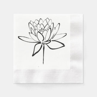 Guardanapo De Papel Arte de Desenho de Tinta Branca e Preta da Flor do