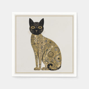 Guardanapo De Papel Arte de Gato Preto Decorativo Dourado no Estilo de