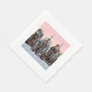 Guardanapo De Papel Arte de Paisagem Urbana Futurista Pastel Fantasia