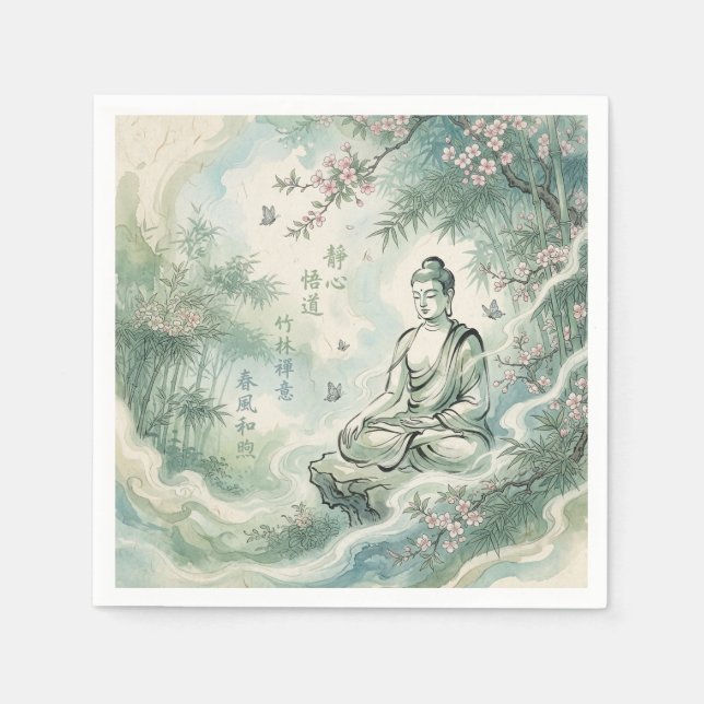 Guardanapo De Papel Arte de Tinta Bambu do Buda Meditando (Frente)