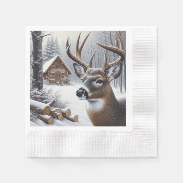 Guardanapo De Papel Arte de veado/buck de inverno (Frente)