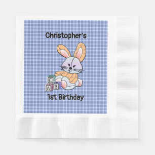 Guardanapo De Papel Arte de Xadrez Azul Personalizada - Coelhinho