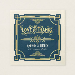 Guardanapo De Papel Arte Deco Casamento Dourado Elegante Gatsby Azul