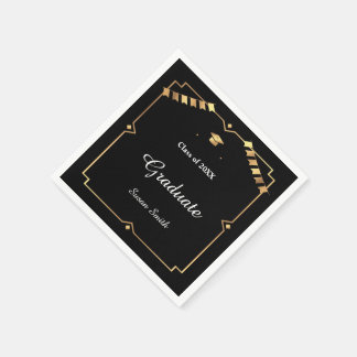 Guardanapo De Papel Arte Deco Elegante Formatura Preto e Dourado