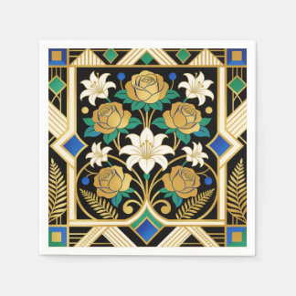 Guardanapo De Papel Arte Deco Floral Elegante – Rosas Douradas e Lírio