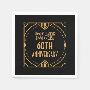 Guardanapo De Papel Arte Deco Nome 60º Aniversário Dourado Preto