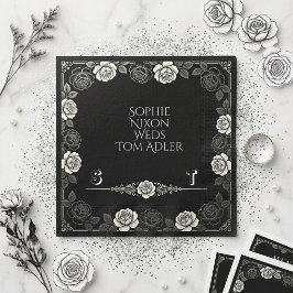 Guardanapo De Papel Arte Floral de Rosas Preto e Branco Minimalista Mo