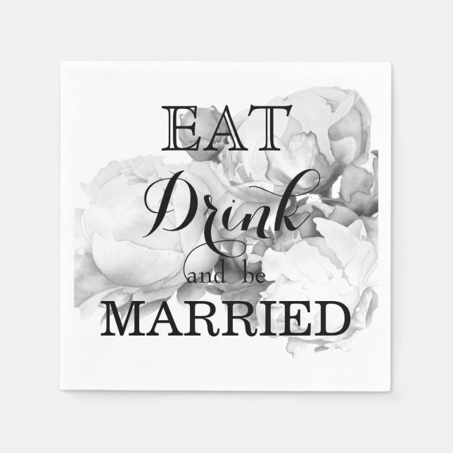 Guardanapo De Papel Arte floral elegante de cor branca-preta (Frente)