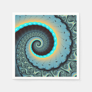 Guardanapo De Papel Arte Fractal Espiral Azul Turquesa Laranja Abstrat