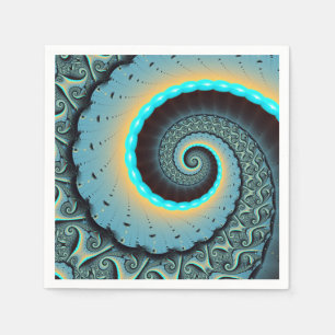 Guardanapo De Papel Arte fractal espiral azul turquesa laranja abstrat