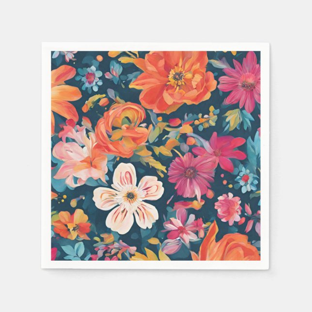 Guardanapo De Papel Arte Gráfica Floral Vibrante (Frente)