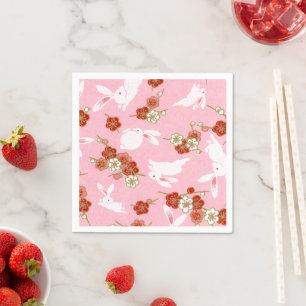 Guardanapo De Papel Arte Japonesa: Papagaios Rosa Sakuras e Rabbits -