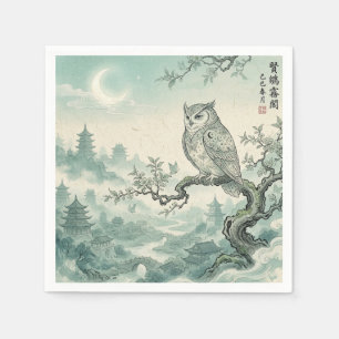 Guardanapo De Papel Arte Mística da Lua da Coruja Paisagem