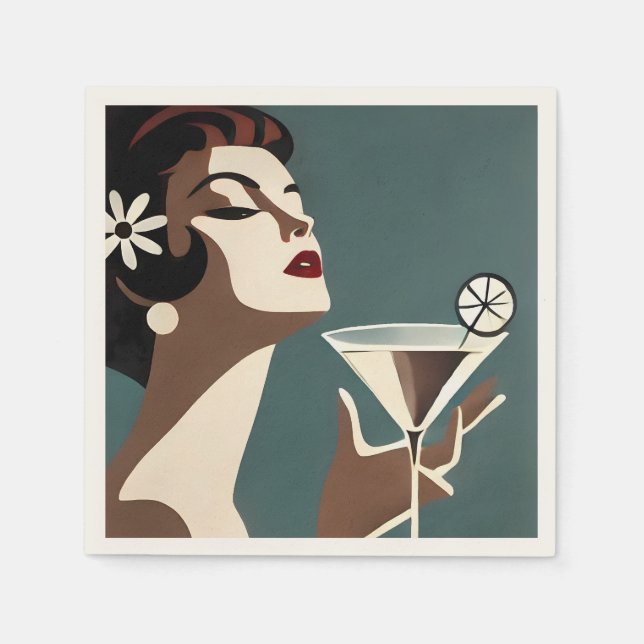 Guardanapo De Papel Arte Moderno de Meados do Século A Diva do Martini (Frente)