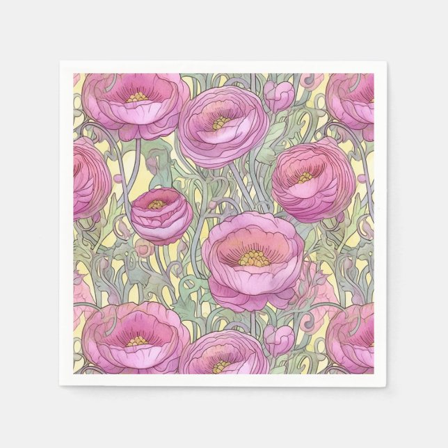 Guardanapo De Papel Arte nouveau - ranúculo rosa (Frente)