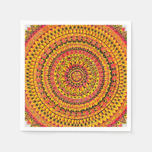 Guardanapo De Papel Arte Original Mandala Laranja (Frente)