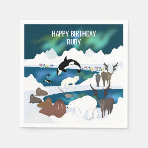 Guardanapo De Papel Arte Polar Árctica Reindeer Walrus Orca Narwhal F