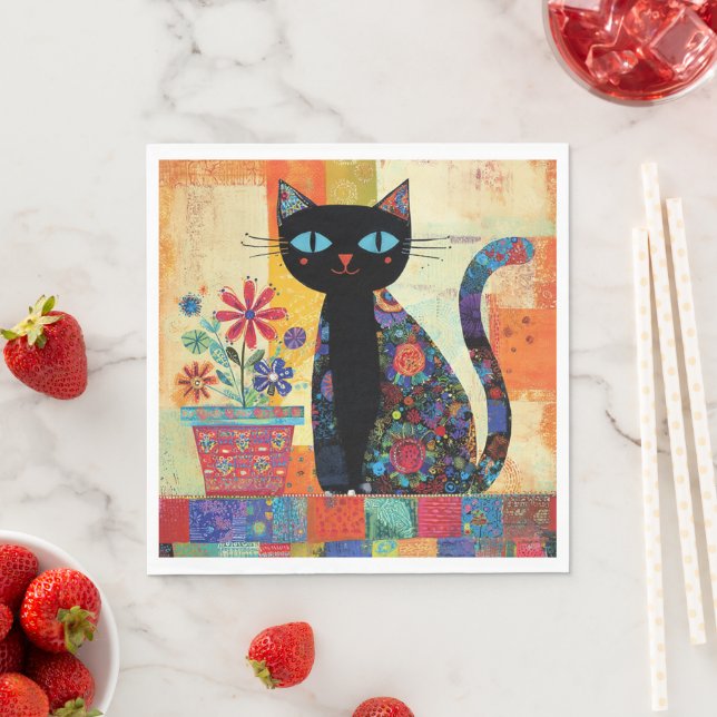 Guardanapo De Papel Arte Popular de Gato Preto (Insitu)