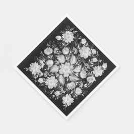 Guardanapo De Papel Arte Popular Floral Preto e Branco Monocromático