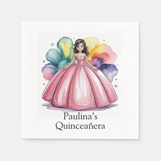Guardanapo De Papel Arte Rosa Quinceañera Ball (Frente)