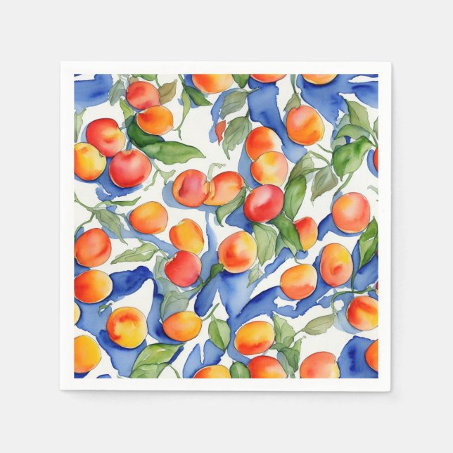 Guardanapo De Papel Artsy Summer Apricots Fruta Watercolor Patterno (Frente)