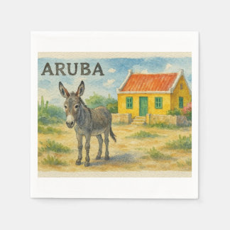 Guardanapo De Papel Aruba Donkey with Yellow Cunucu house watercolor
