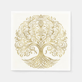 Guardanapo De Papel Árvore da Vida Creme e Dourado Casamento Celta