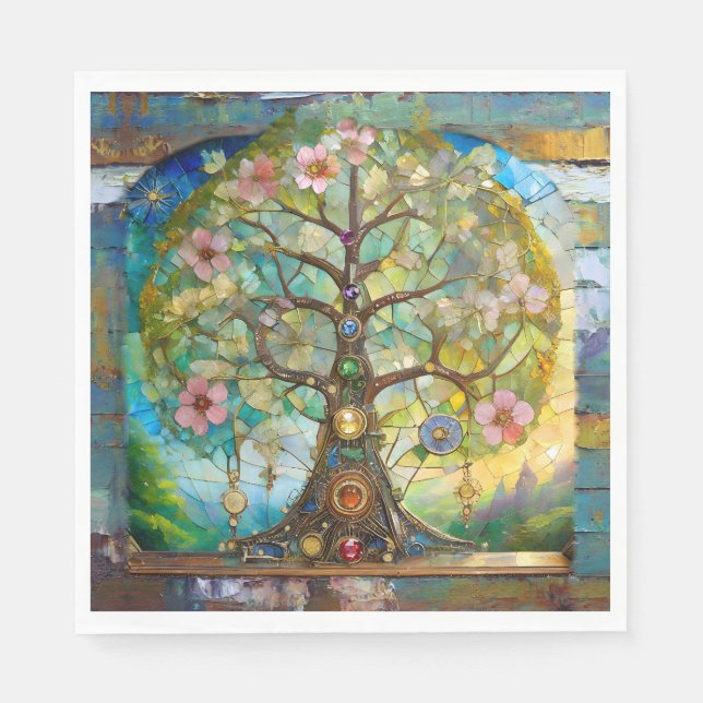 Guardanapo De Papel Árvore Da Vida Em Flor Dos 7 Chakras (Frente)
