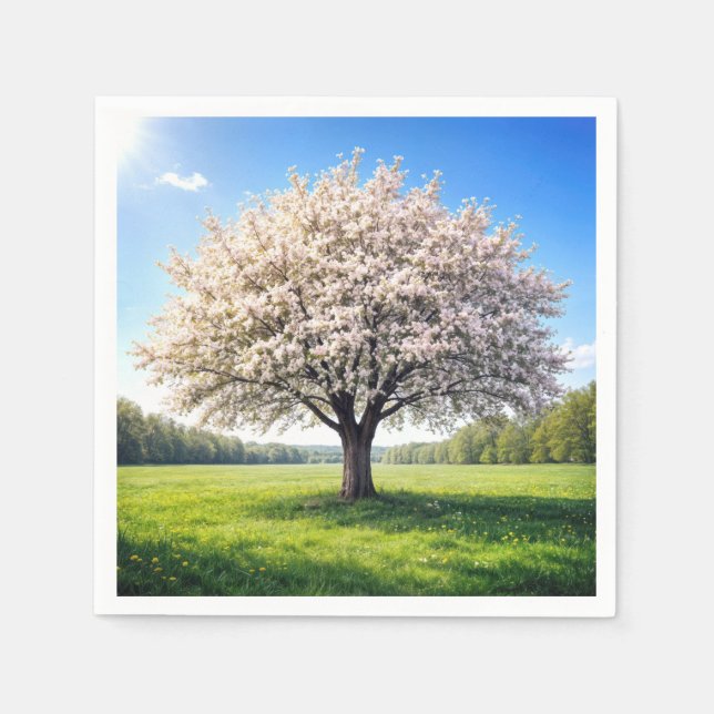 Guardanapo De Papel Árvore de Maçã em Flor na Primavera (Frente)