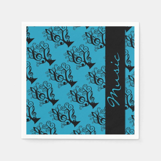 Guardanapo De Papel Árvore de Música Negra e Teal Limpa Napkins (Frente)