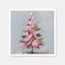 Árvore de Natal Abstrata Rosa e Dourada em Impasto