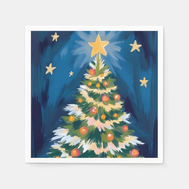 Guardanapo De Papel Árvore de Natal Alegre Aquarela Feriado (Frente)