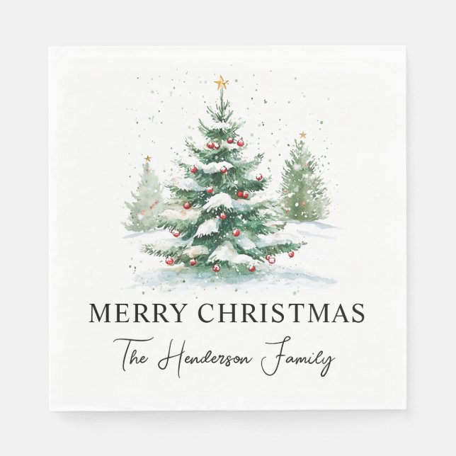 Guardanapo De Papel Árvore de Natal aquarela com letra simples (Frente)