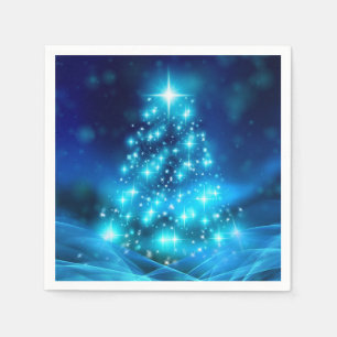 Guardanapo De Papel Árvore de Natal Azul Moderna com Luzes