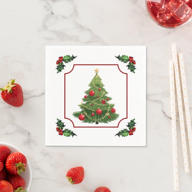 Guardanapo De Papel Árvore de Natal com Azevinho (Insitu)