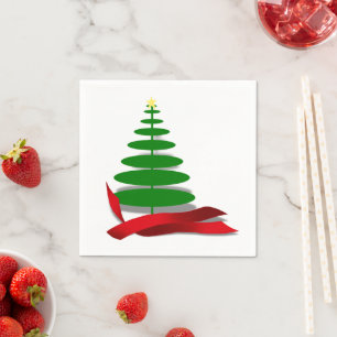 Guardanapo De Papel Árvore de Natal com Faixa Vermelha