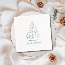 Guardanapo De Papel Árvore de Natal com Laço Azul Rabiscado Chá de Noi