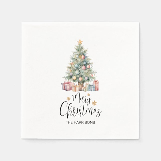 Guardanapo De Papel Árvore de Natal de Aquarela Elegante Personalizada (Frente)