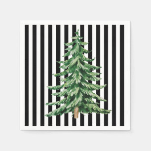 Guardanapo De Papel Árvore de Natal de Preto e White Stripes Aquarela