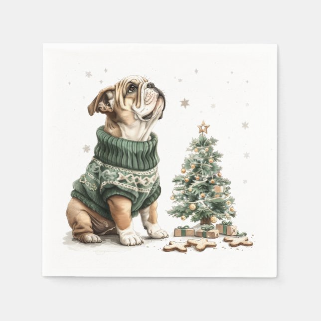 Guardanapo De Papel Árvore de Natal do Buldogue em Inglês (Frente)