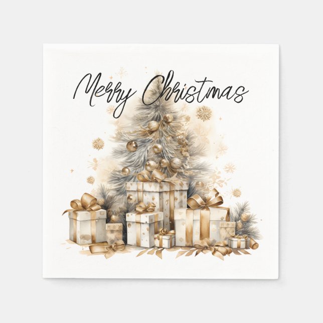 Guardanapo De Papel Árvore de Natal Dourada retrorada (Frente)