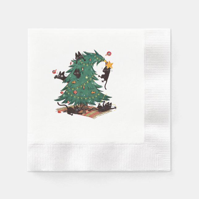 Guardanapo De Papel Árvore de Natal e Gato Presentes de Natal de Gato  (Frente)