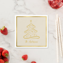 Guardanapo De Papel Árvore de Natal Elegante Bege Osso Pastel Dourado