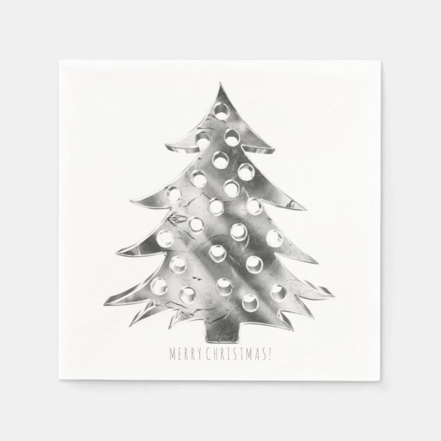Guardanapo De Papel Árvore de Natal Elegante da Cinza de Prata (Frente)