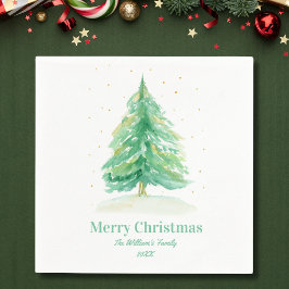 Guardanapo De Papel Árvore de Natal em Aquarela Com Neve Dourada
