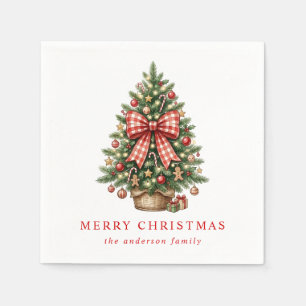 Guardanapo De Papel Árvore de Natal em Aquarela Elegante com Laço de G