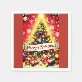 Guardanapo De Papel "Árvore de Natal feliz com ornamentos coloridos