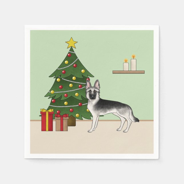 Guardanapo De Papel Árvore de Natal Festiva da German shepherd de prat (Frente)