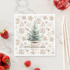 Guardanapo De Papel Árvore de Natal Flocos de Neve Branca Creme