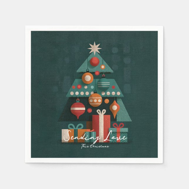 Guardanapo De Papel Árvore de Natal Geométrica Retro (Frente)
